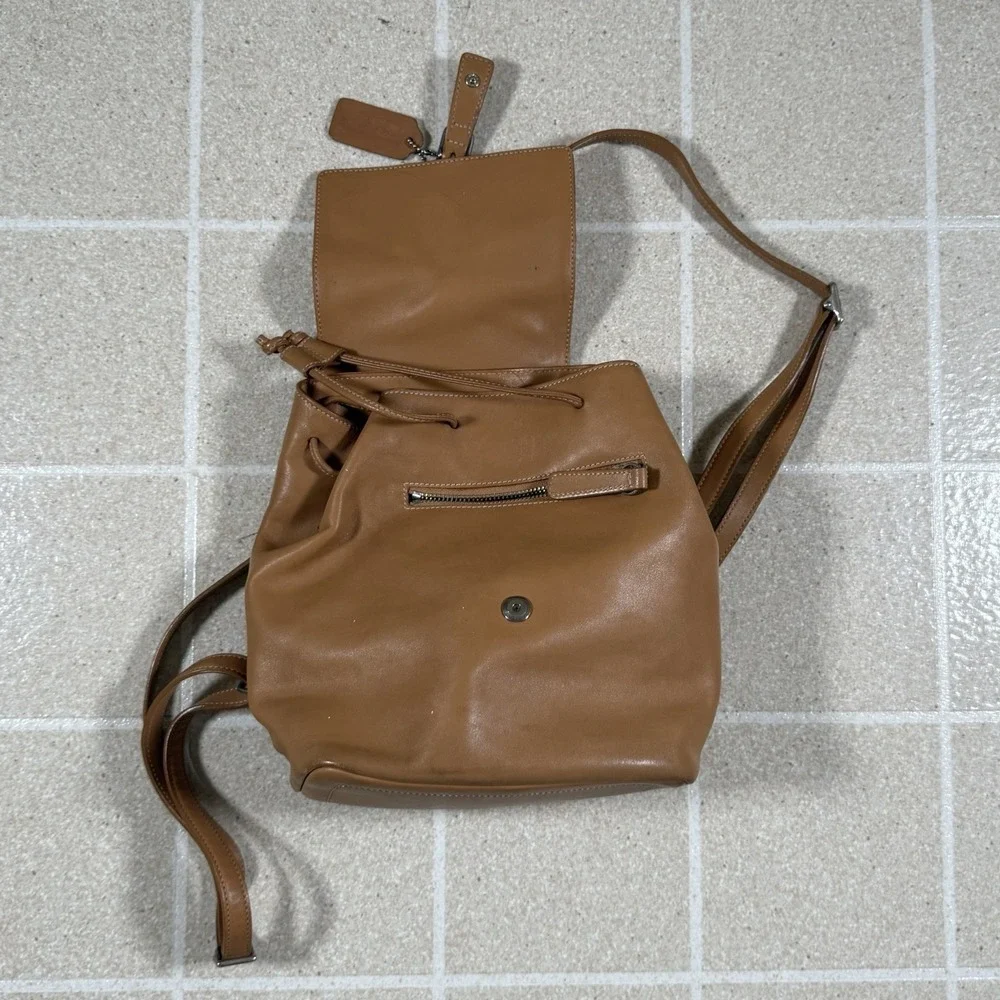 Vintage Coach Tan Leather Legacy Backpack Flap Drawstring Shoulder Bag L2W-9858